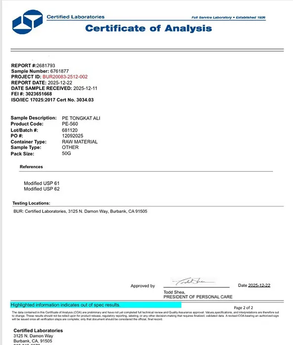 Certified Laboratories 检测分析证书 — 第 2 页