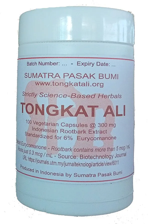 Image of 1 bottle of Sumatra Pasak Bumi Tongkat Ali Rootbark Extract, Standardized for 6 percent Eurycomanone